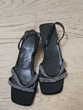 Salvatore Ferragamo Black Beaded Slingback Sandals